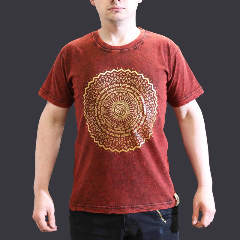 Kleines Stone Washed T-Shirt – Mandala – Kastanienbraun