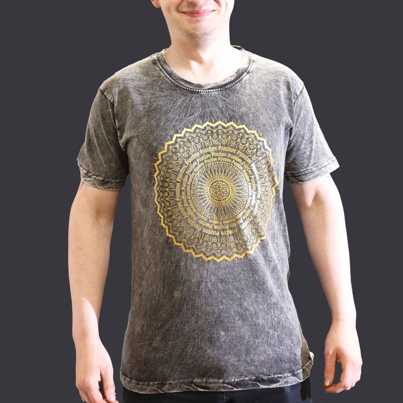 Kleines Stone Washed T-Shirt - Mandala - Dunkelgrau