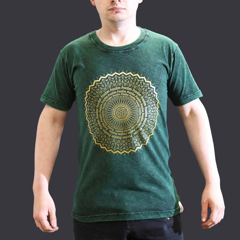 Kleines Stone Washed T-Shirt - Mandala - Grün