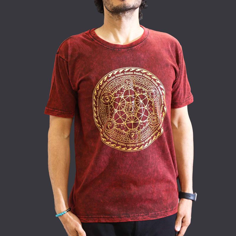 Mittelgroßes Stone Washed T-Shirt – Chakra – Kastanienbraun