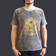 Größe M Stone Washed T-Shirt - Hamsa - Dunkelgrau