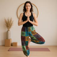 Nomaden-Sari – Pilzhose – Blockdruck-Designs – Grüntöne S/M