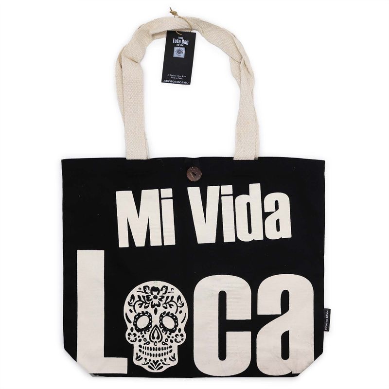 Kultige klassische Tragetasche – Mi Vida Loca – Schwarz Natur 10oz (36x43x10cm)