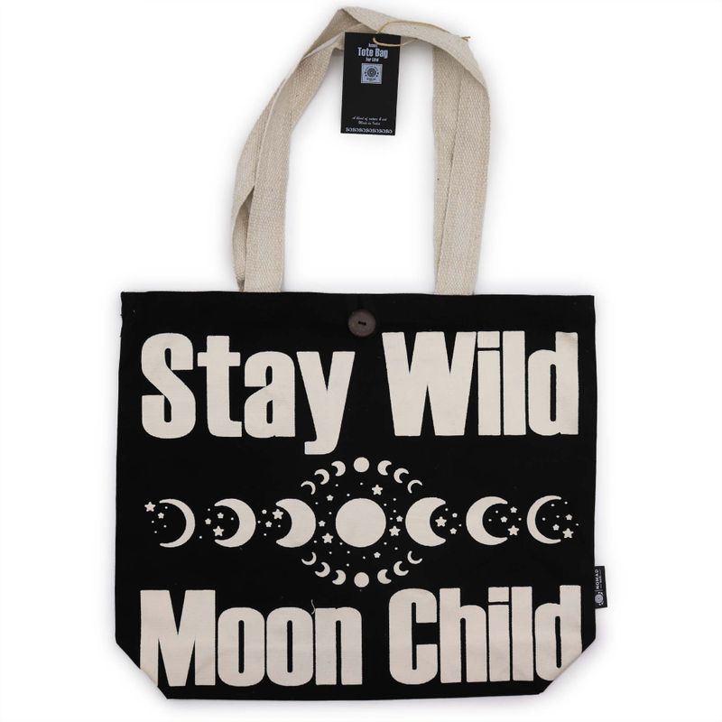 Kultige klassische Tragetasche – Stay Wild, Mood Child – Schwarz Natur 10oz (36x43x10cm)