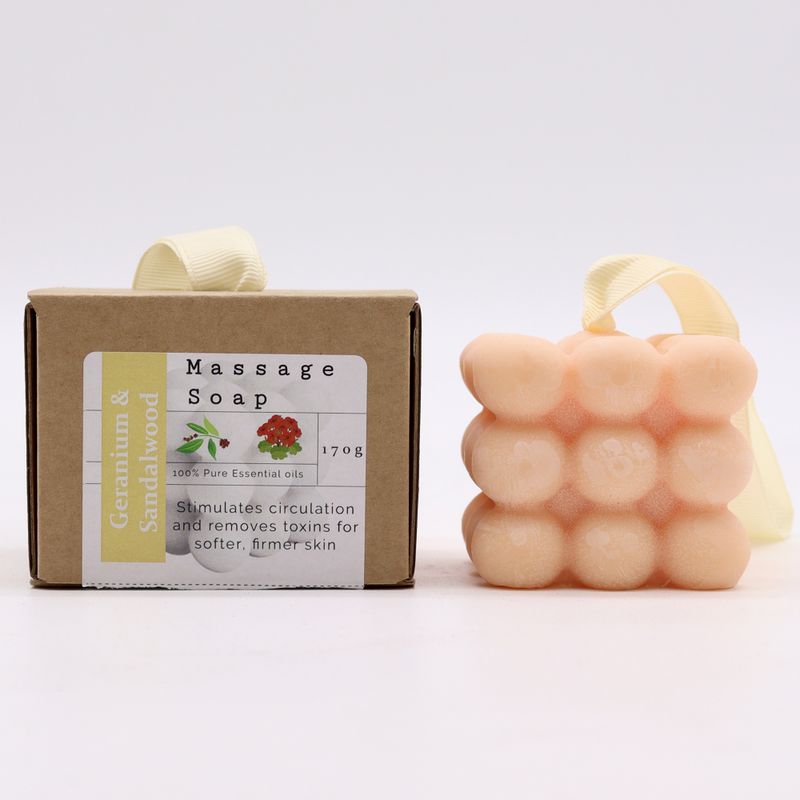 Verpackte Einzelmassageseifen - Geranium & Sandelholz