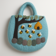 Filztasche mit Baum- und Bienenstockmotiv – 35 x 27 cm