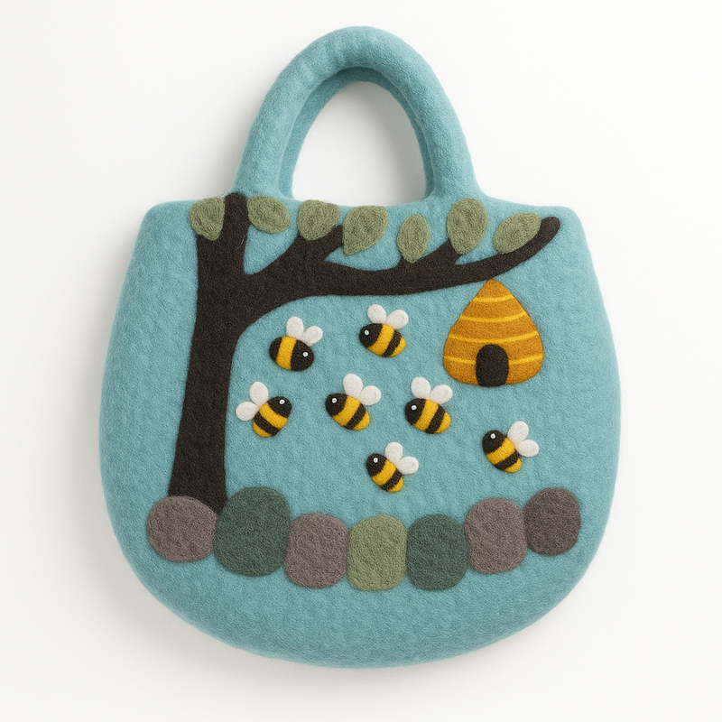 Filztasche mit Baum- und Bienenstockmotiv – 35 x 27 cm