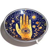 Emaillierter Opferteller mit drei Beinen – Hamsa Mitternachtsblau
