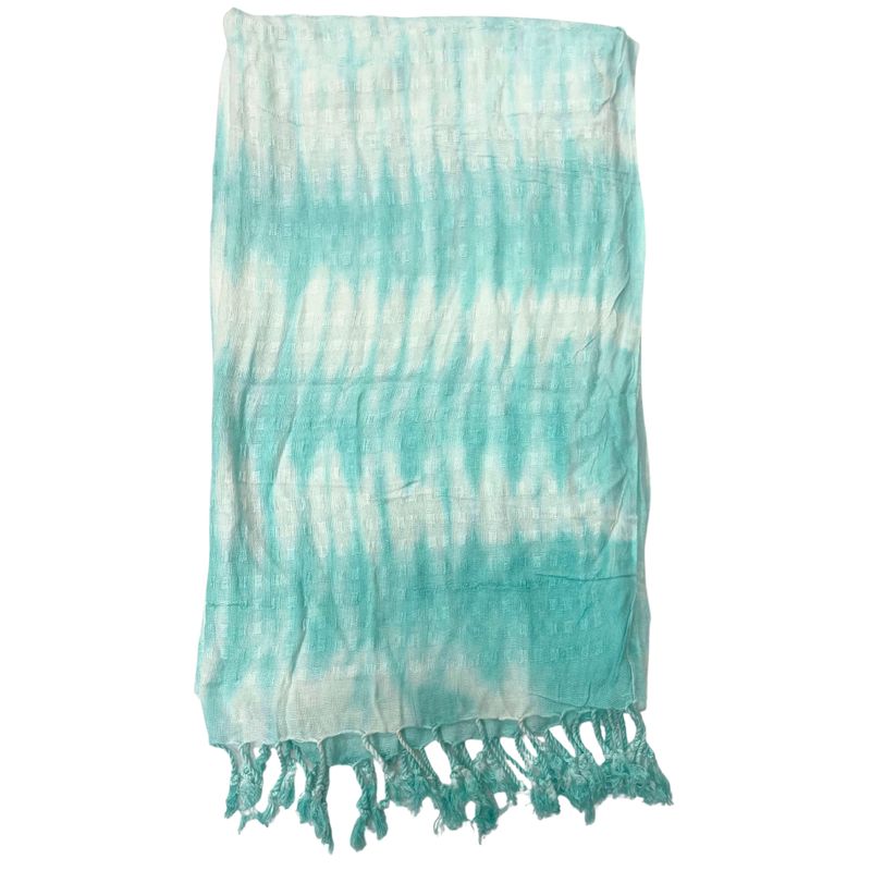 Boho Java Art Stola/Schal – Blaugrüne Streifen & Motiv – 62 x 200 cm