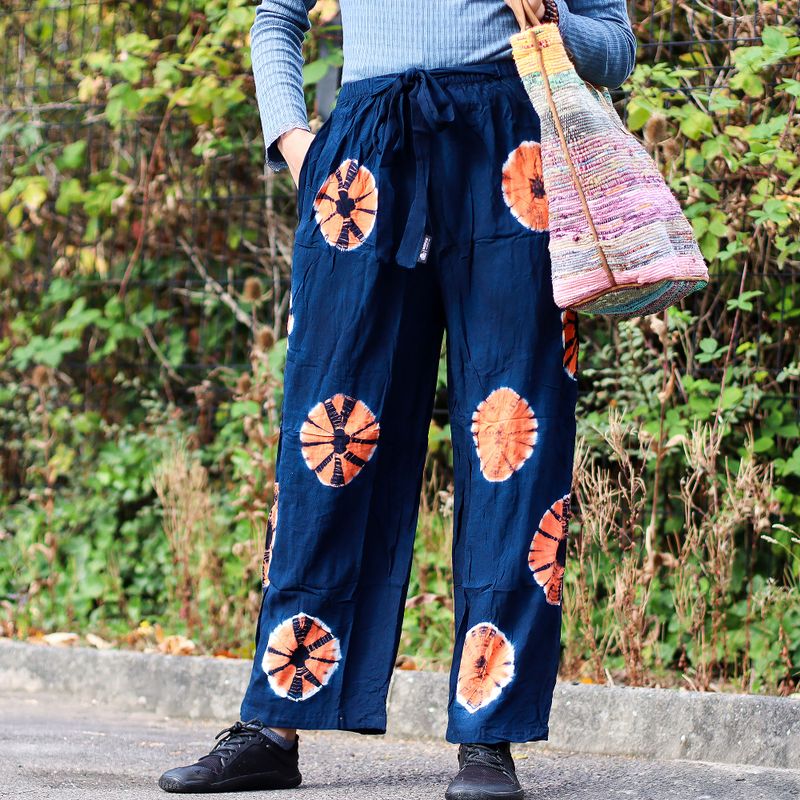 Japanische Loungehose – Größe L – Blau, Orange