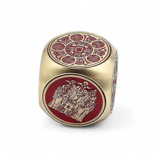 Feng Shui Fortune - Roter und Messing-Wohlstandswürfel - Flach