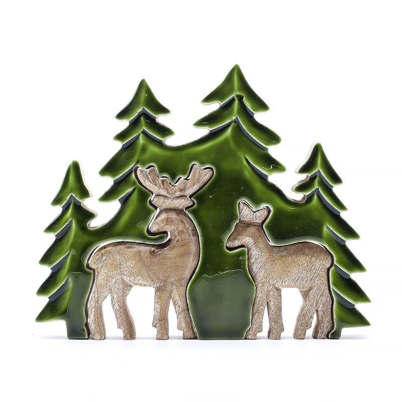 Lost in the Forest – Zwei Hirsche im Wald, 3D-Holzdekoration – 18 x 23 cm