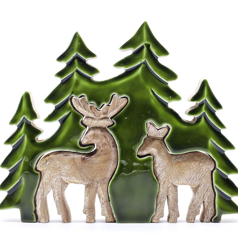 Lost in the Forest – Zwei Hirsche im Wald, 3D-Holzdekoration – 18 x 23 cm