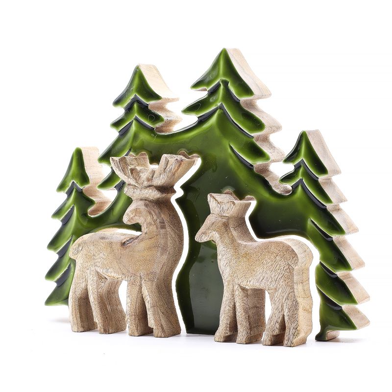 Lost in the Forest – Zwei Hirsche im Wald, 3D-Holzdekoration – 18 x 23 cm