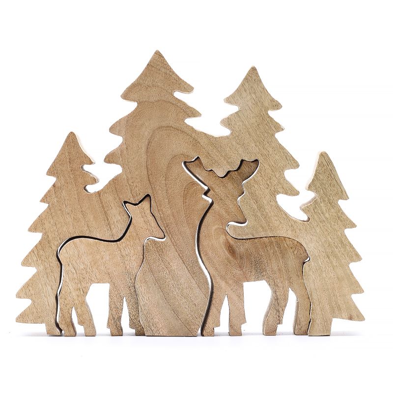 Lost in the Forest – Zwei Hirsche im Wald, 3D-Holzdekoration – 18 x 23 cm