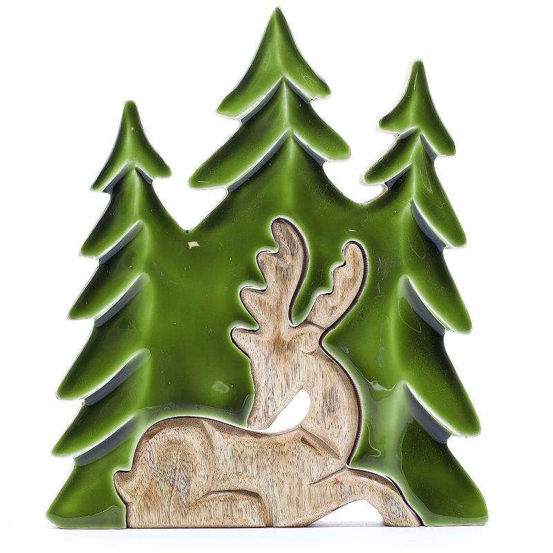 Lost in the Forest – Hirsch im Wald, 3D-Holzdekoration – 23 x 20 cm
