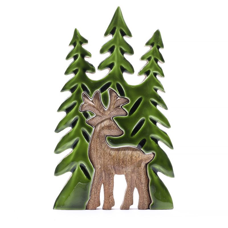 Lost in the Forest – Hirsch im Wald, 3D-Holzdekoration – 25 x 15 cm