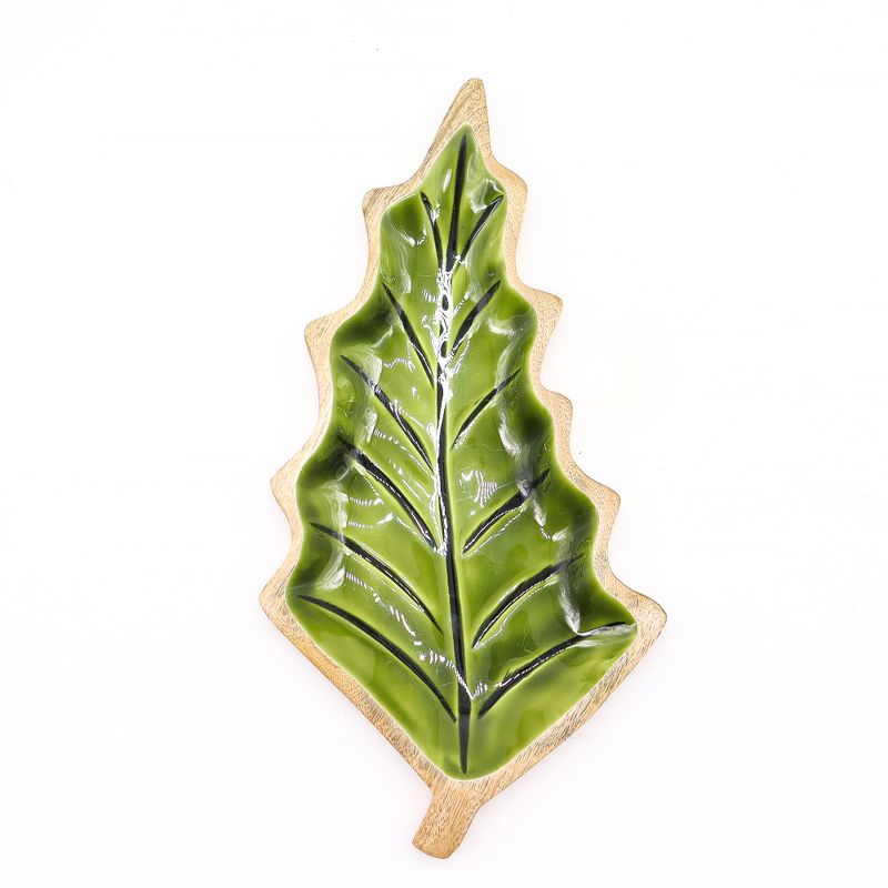 Lost in the Forest – Emaillierte Holzschale mit Blättern – 33 x 17 cm