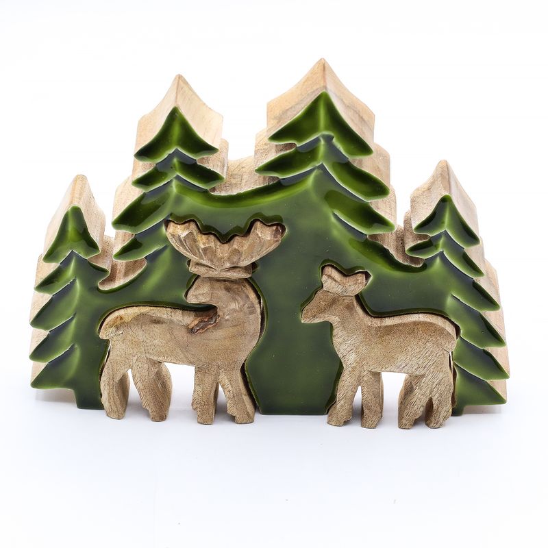 Lost in the Forest – Zwei Hirsche im Wald, 3D-Holzdekoration – 18 x 23 cm