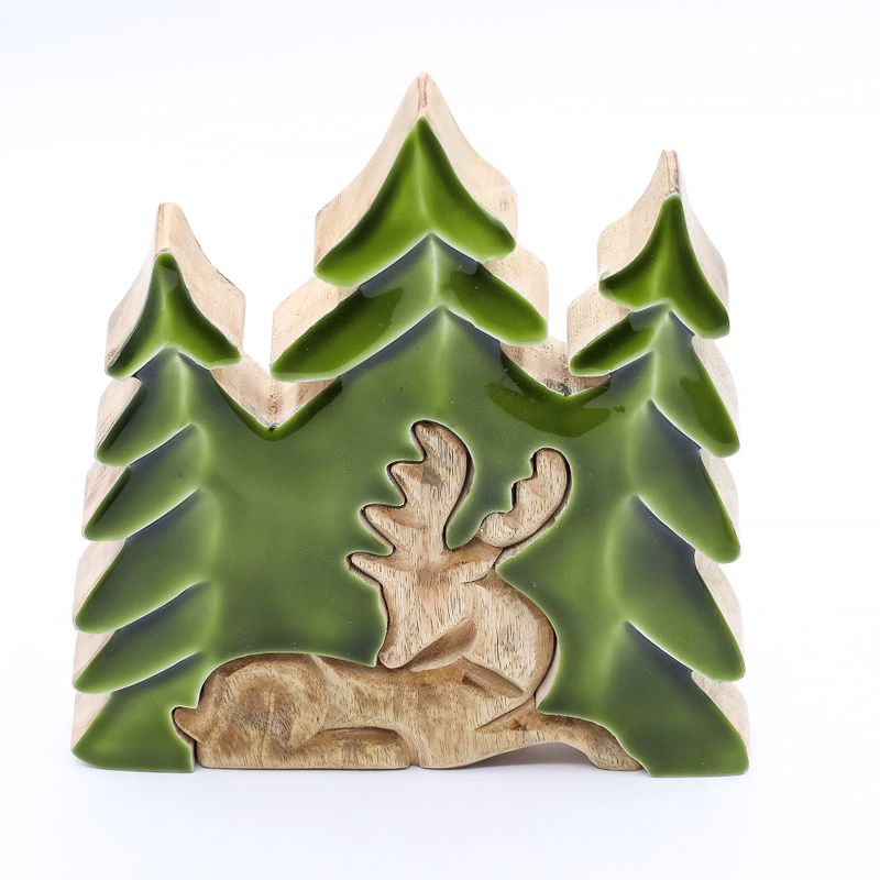 Lost in the Forest – Hirsch im Wald, 3D-Holzdekoration – 23 x 20 cm