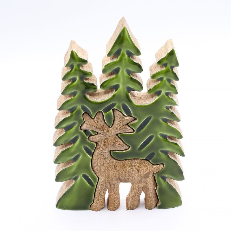 Lost in the Forest – Hirsch im Wald, 3D-Holzdekoration – 25 x 15 cm