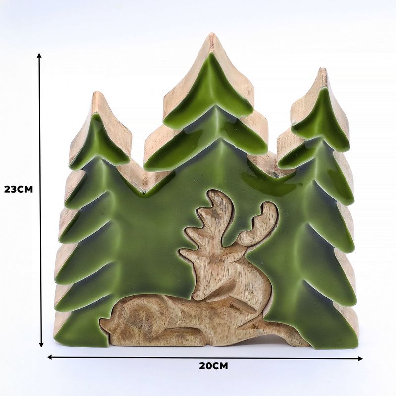 Lost in the Forest – Hirsch im Wald, 3D-Holzdekoration – 23 x 20 cm