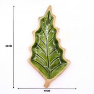 Lost in the Forest – Emaillierte Holzschale mit Blättern – 33 x 17 cm