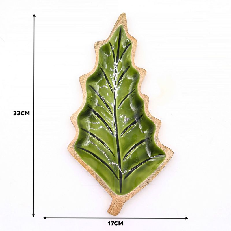 Lost in the Forest – Emaillierte Holzschale mit Blättern – 33 x 17 cm