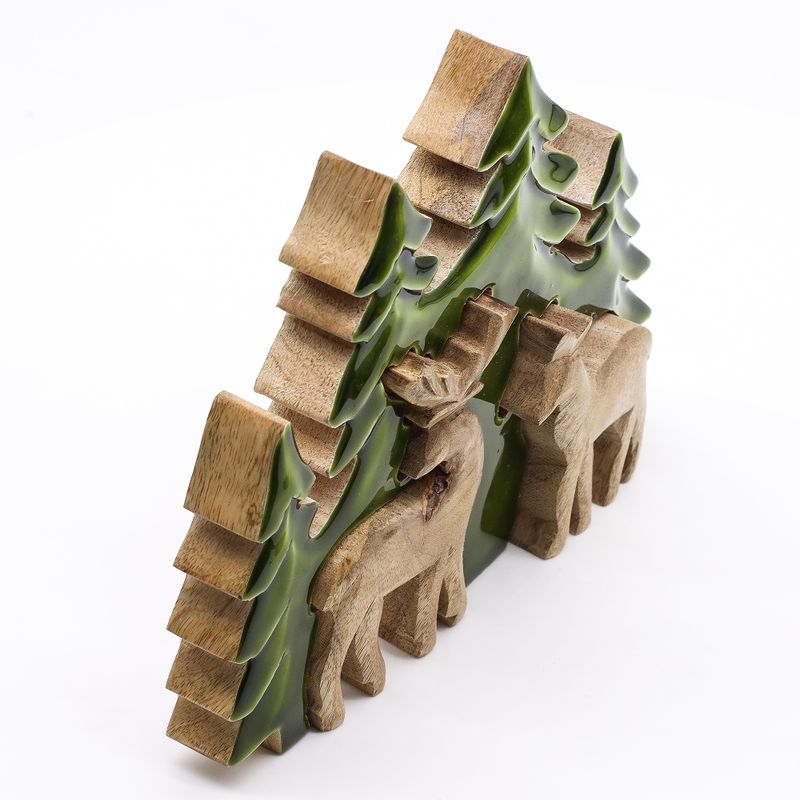 Lost in the Forest – Zwei Hirsche im Wald, 3D-Holzdekoration – 18 x 23 cm