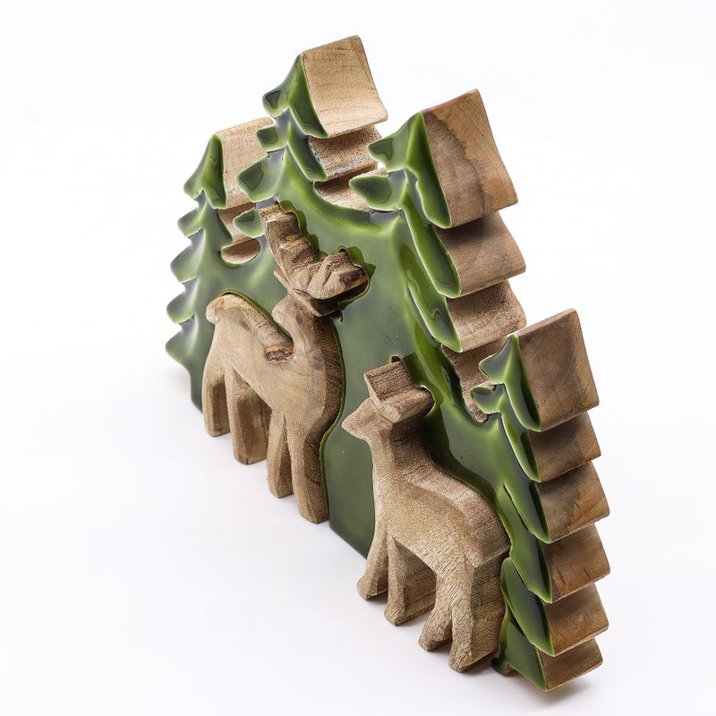 Lost in the Forest – Zwei Hirsche im Wald, 3D-Holzdekoration – 18 x 23 cm