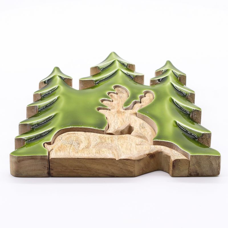 Lost in the Forest – Hirsch im Wald, 3D-Holzdekoration – 23 x 20 cm