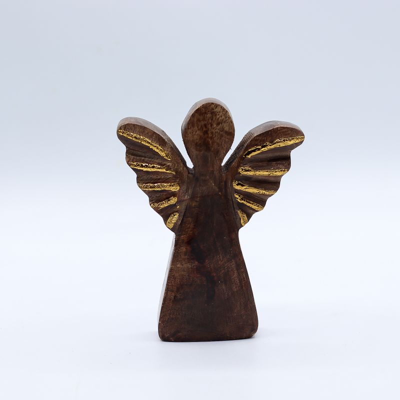 Kleiner Engel aus Mangoholz – Golddekor – 12 cm