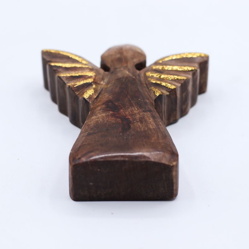 Kleiner Engel aus Mangoholz – Golddekor – 12 cm