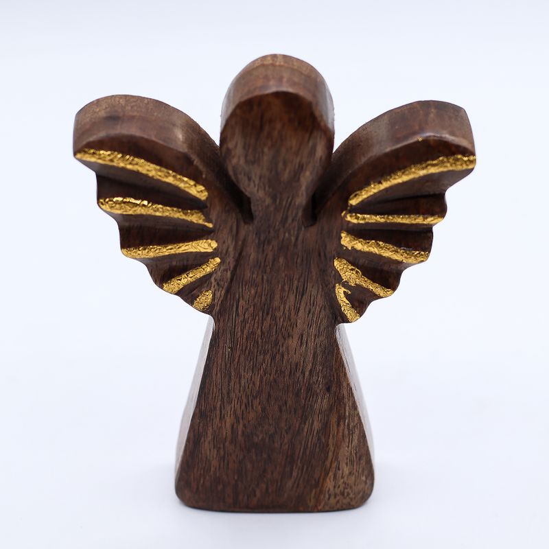 Engel aus mittlerem Mangoholz – Golddekor – 16 cm