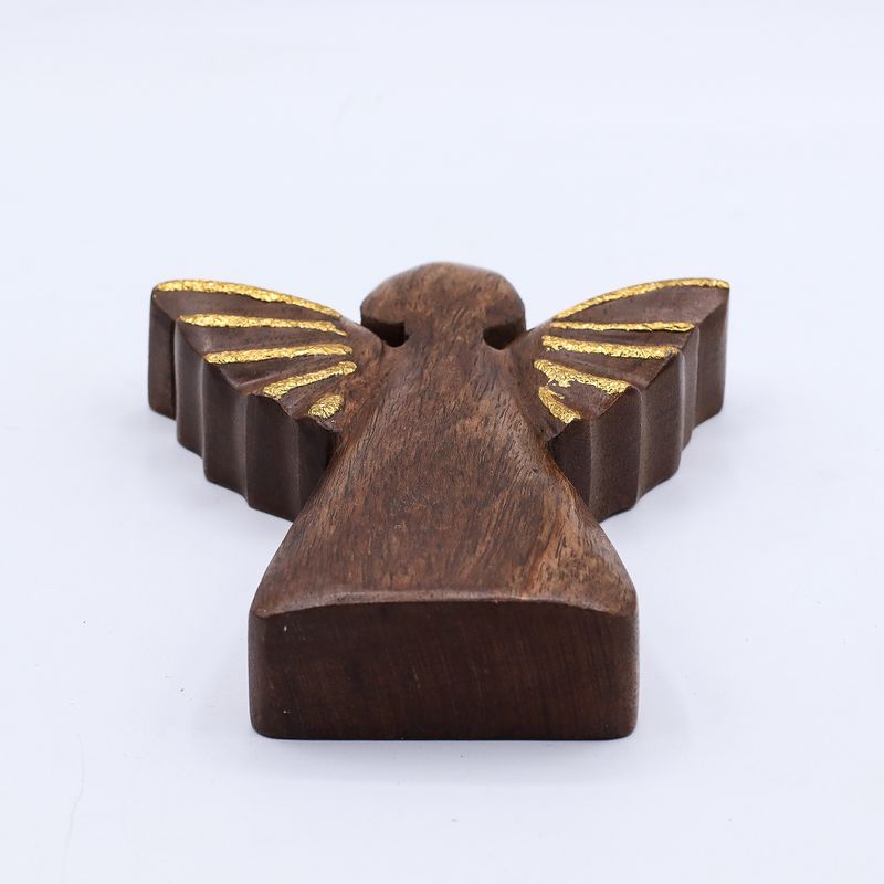 Engel aus mittlerem Mangoholz – Golddekor – 16 cm