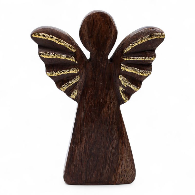 Engel aus mittlerem Mangoholz – Golddekor – 16 cm