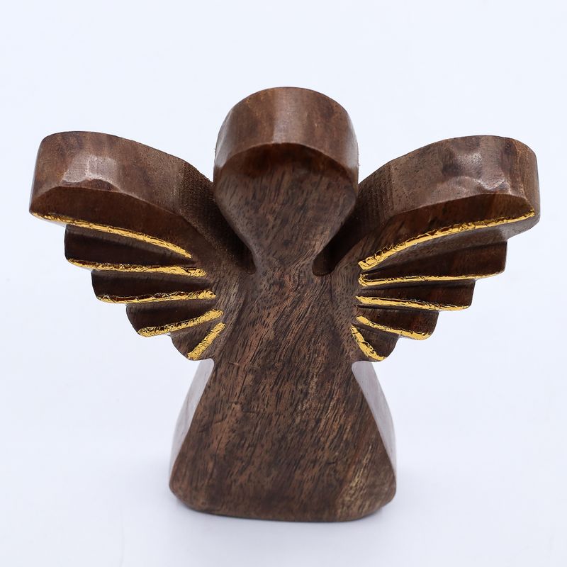 Großer Engel aus Mangoholz – Golddekor – 19 cm