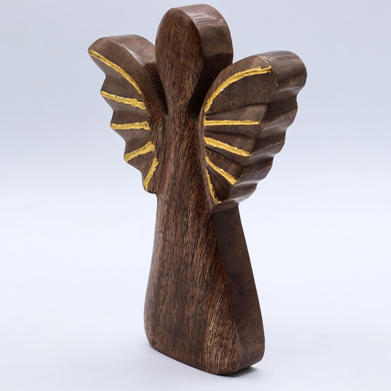 Großer Engel aus Mangoholz – Golddekor – 19 cm