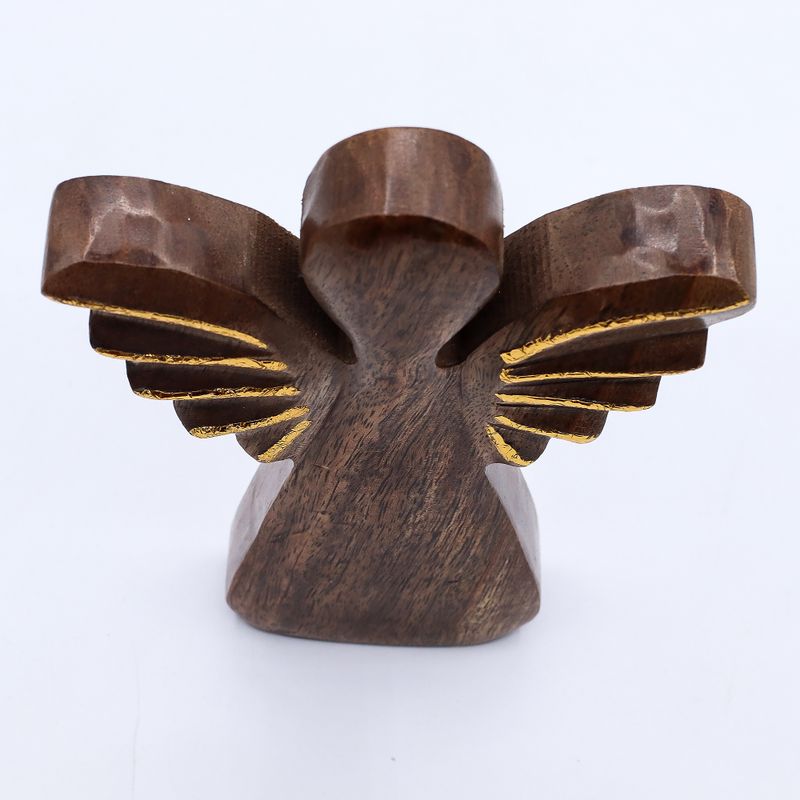 Großer Engel aus Mangoholz – Golddekor – 19 cm