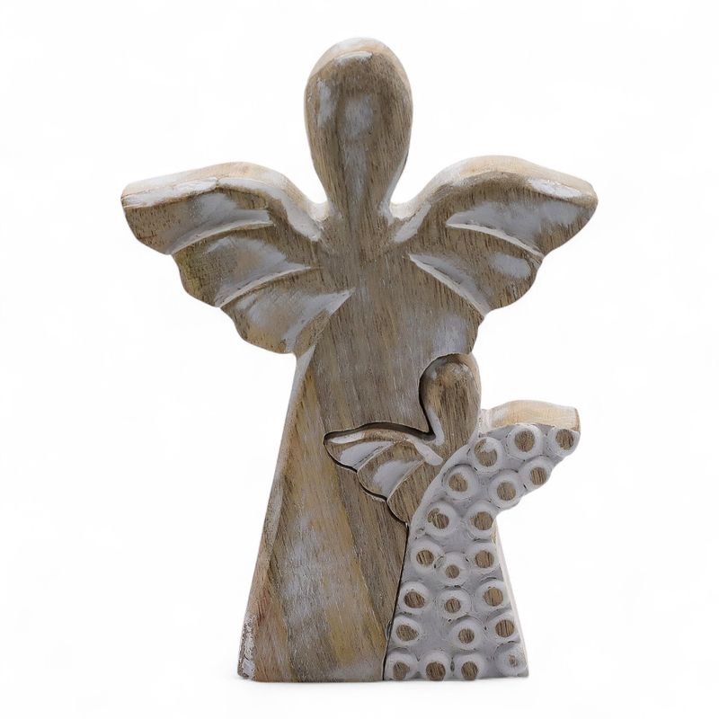 Mangoholz-Engel in Engelform – Weiß getüncht – 15 cm