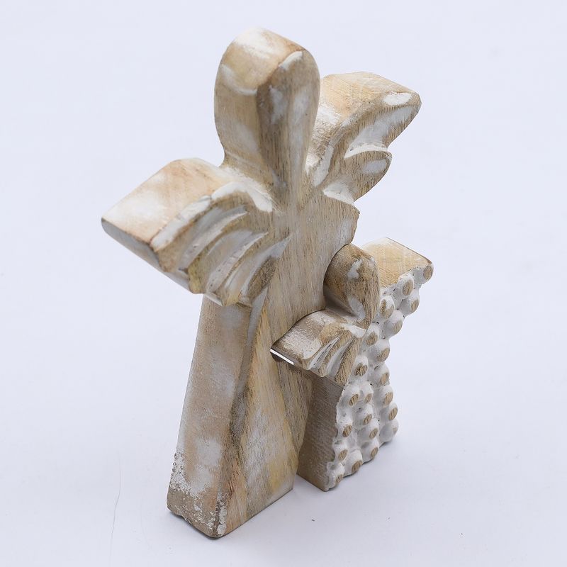 Mangoholz-Engel in Engelform – Weiß getüncht – 15 cm