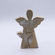 Mangoholz-Engel in Engelform – Weiß getüncht – 15 cm