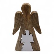 Mangoholz-Engel in Engelform – Weiße Emaille – 15 cm