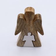 Mangoholz-Engel in Engelform – Weiße Emaille – 15 cm
