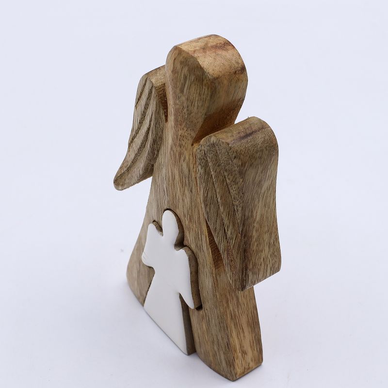 Mangoholz-Engel in Engelform – Weiße Emaille – 15 cm