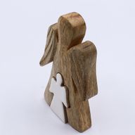 Mangoholz-Engel in Engelform – Weiße Emaille – 15 cm