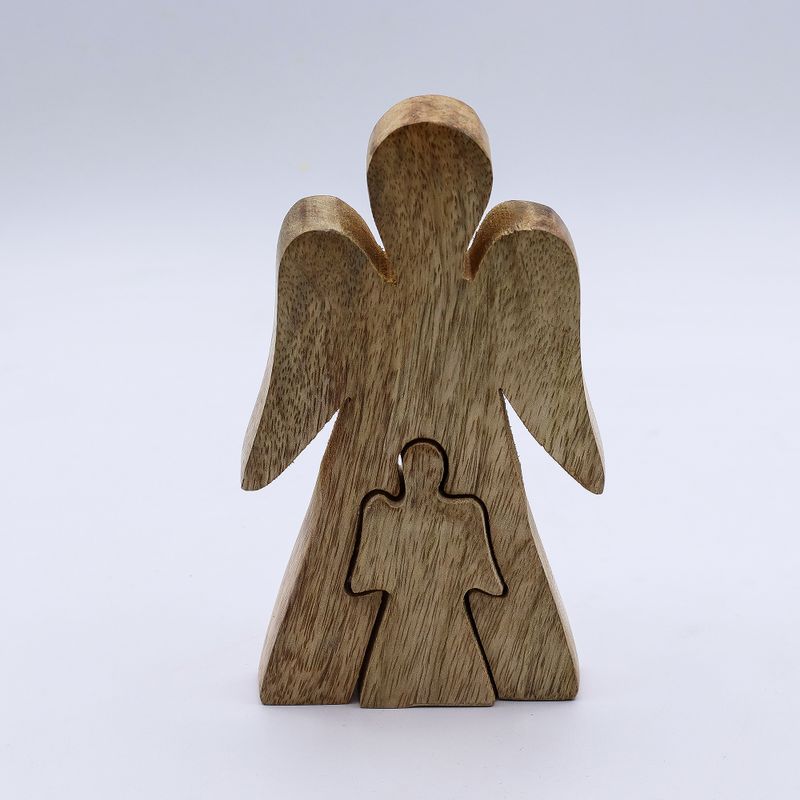 Mangoholz-Engel in Engelform – Weiße Emaille – 15 cm