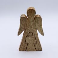 Mangoholz-Engel in Engelform – Weiße Emaille – 15 cm