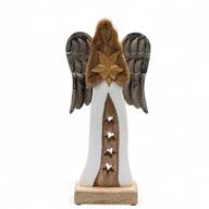 Großer Engelstern aus Mangoholz mit Metallflügeln und Emaille-Details – 30 cm