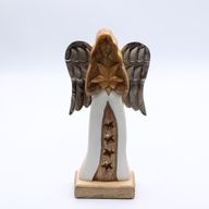 Großer Engelstern aus Mangoholz mit Metallflügeln und Emaille-Details – 30 cm